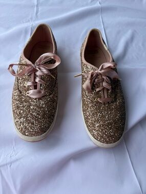 Kate Spade x Keds Glitter Sneakers Pink Gold Lace-Up Shoes Women’s 9.5